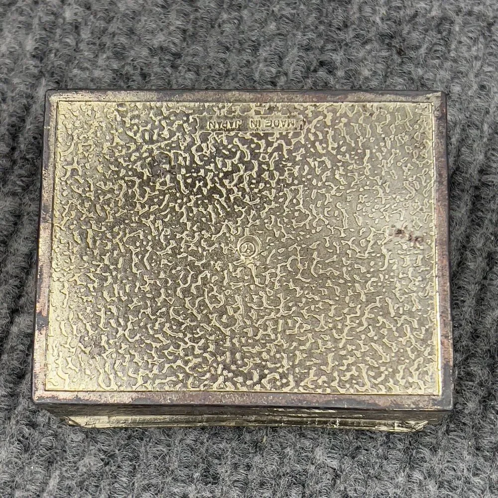 Vintage Trinket Vanity Box Wooden Lined Inside Silvertone Detailed 4x3 Japan‎